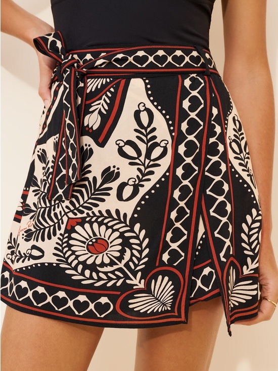 FARM Rio Pants - FARM Rio Black Cream and Red Heart-Print Skort MISSING BELT